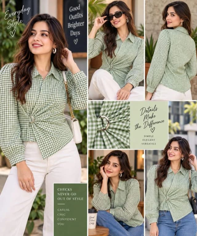 Girls Cotton Blend Check Regular Long Shirt