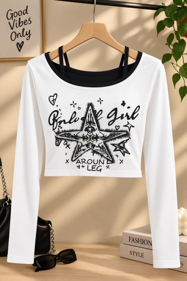 Girls Cotton Blend Printed Slim Crop Top
