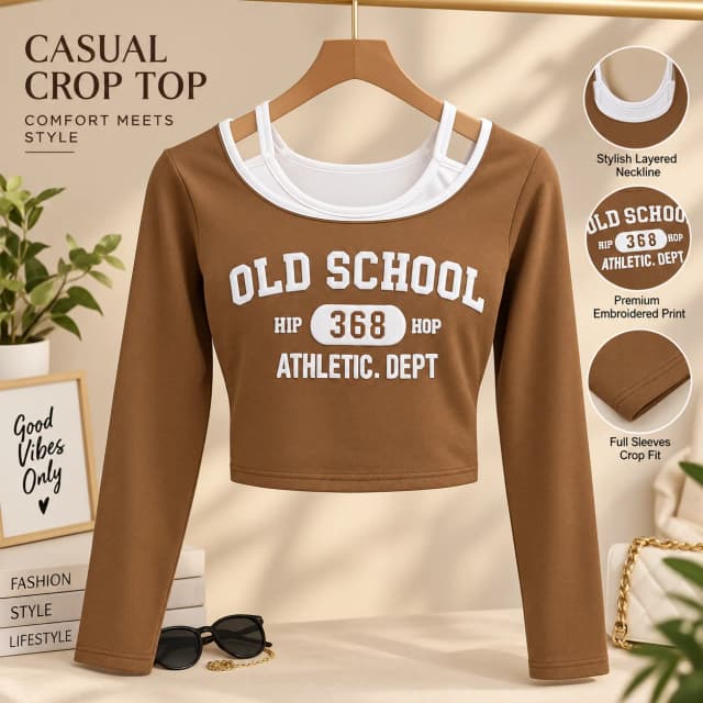 Girls Cotton Blend Printed Regular Crop Top