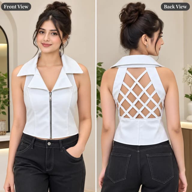 Girls Leather Solid Crop Jacket