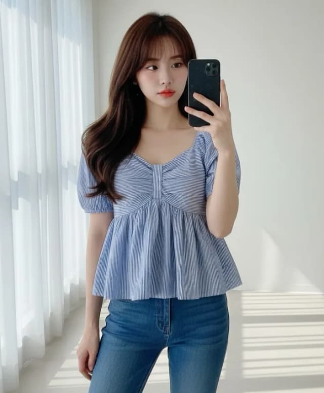 Women Cotton Blend Striped Regular Top