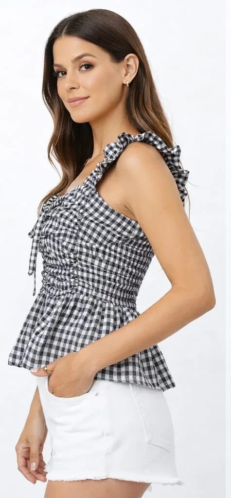 Women Cotton Check Slim Top