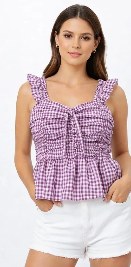 Women Cotton Check Slim Top