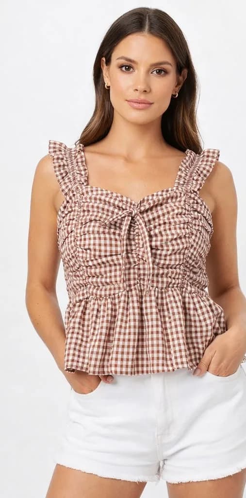 Women Cotton Check Slim Top