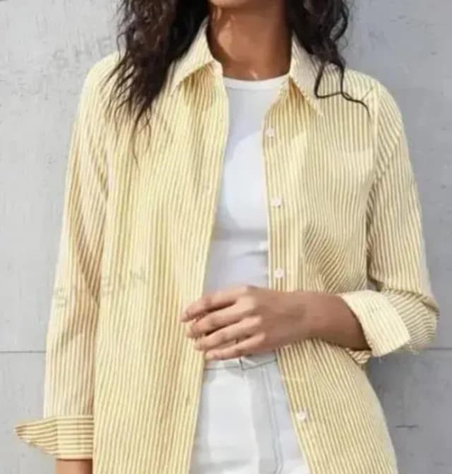Women Cotton Striped Regular Long Shirt