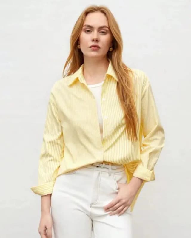 Women Cotton Striped Regular Long Shirt