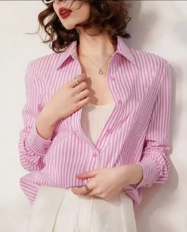 Women Cotton Striped Regular Long Shirt
