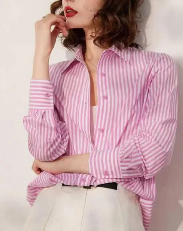 Women Cotton Striped Regular Long Shirt