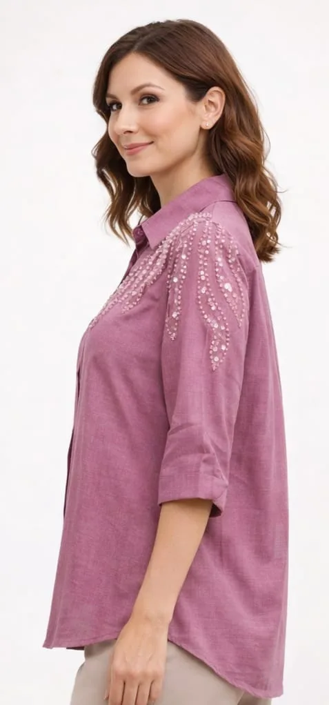 Women Cotton Blend Machine Embroidered Regular Waist Shirt