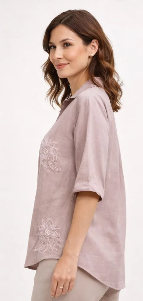 Women Cotton Blend Machine Embroidered Regular Waist Shirt