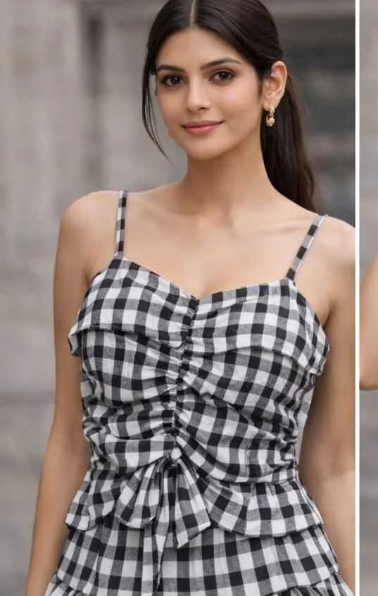 Women Cotton Check Regular Top