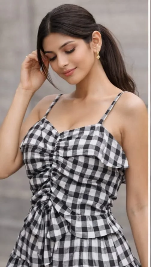 Women Cotton Check Regular Top