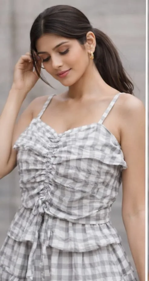 Women Cotton Check Regular Top