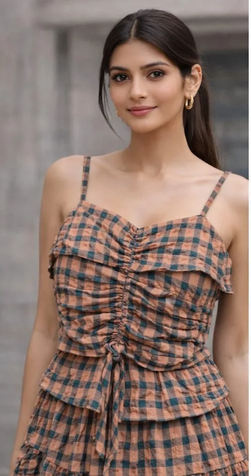 Women Cotton Check Regular Top