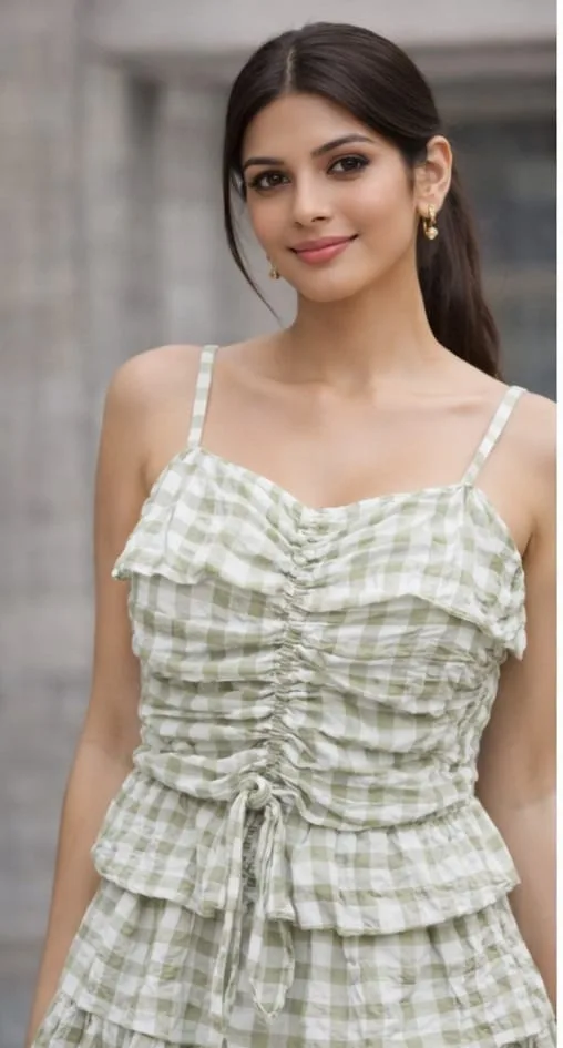 Women Cotton Check Regular Top