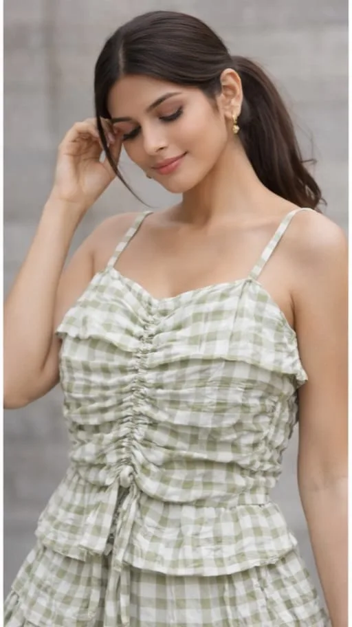 Women Cotton Check Regular Top