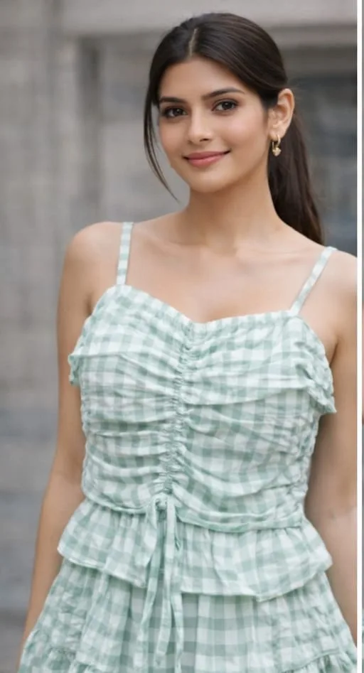 Women Cotton Check Regular Top
